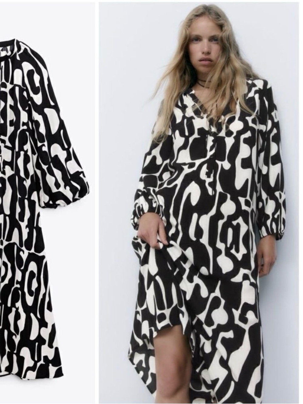 Zara Graphic Black and White Midi Abstract Dress - Picture 4 of 8